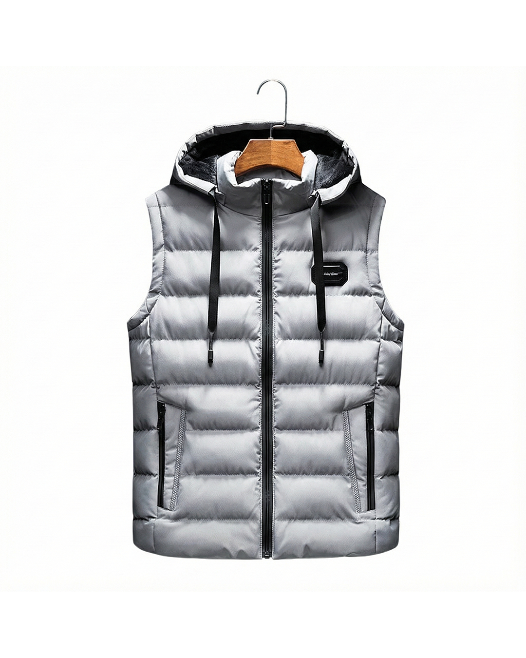 Men's insulated alpine vest with detachable hood, water-resistant & lightweight, ideal for outdoor adventures.