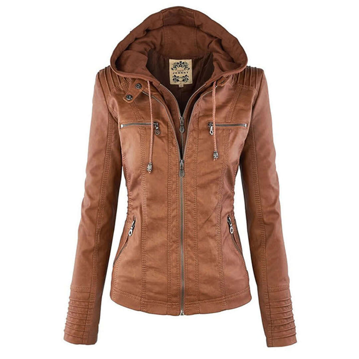 Stylische Damen-Lederjacke mit Kapuze