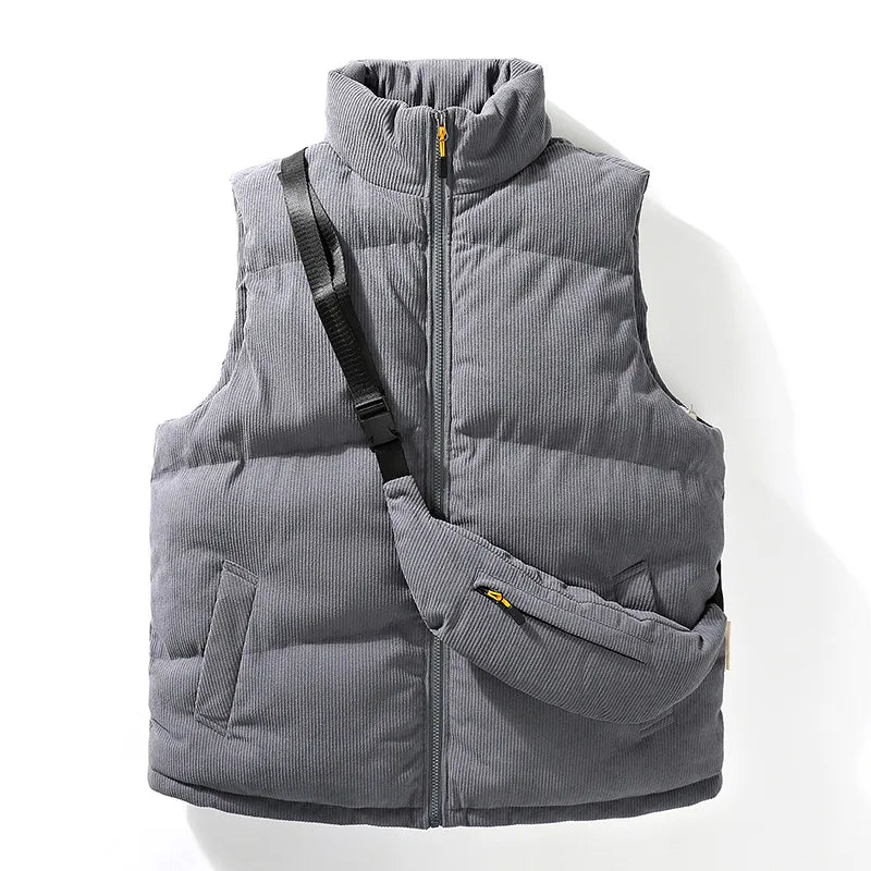 Men's sleeveless alpine winter vest & free matching crossbody bag. Ideal for cold weather fashion.
