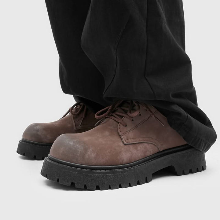 Stylish brown men's Derby shoes with a trendy chunky sole for modern formal and casual outfits.