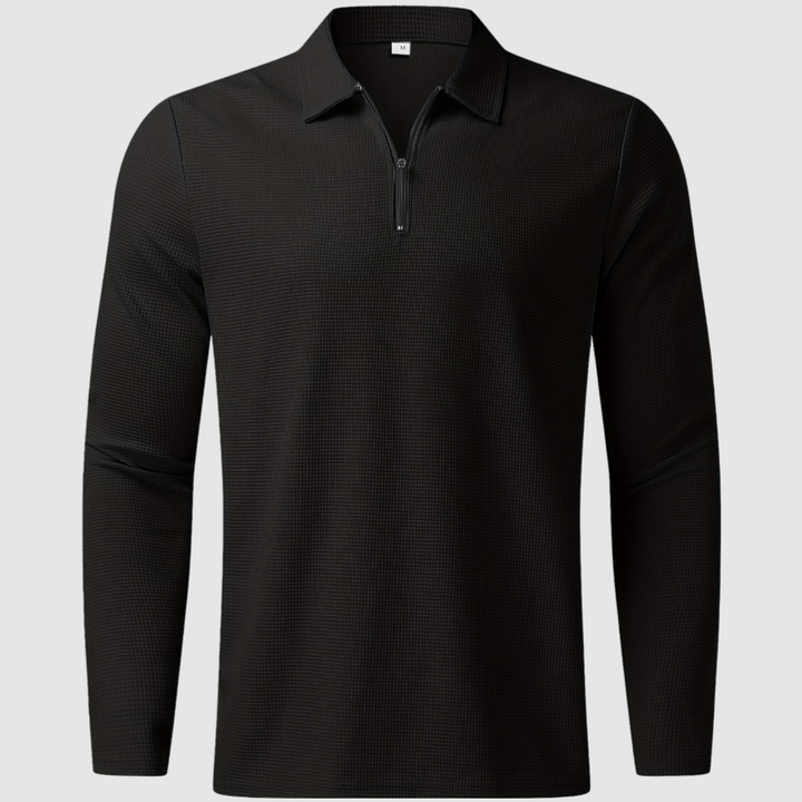 Full shot of men's matching textured loungewear set. Cozy sweatshirt and drawstring joggers for ultimate comfort.