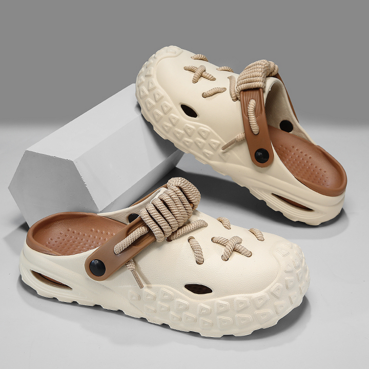 Close-up of the unique lacing detail on Women's Echo Laced Clogs, customizable style.