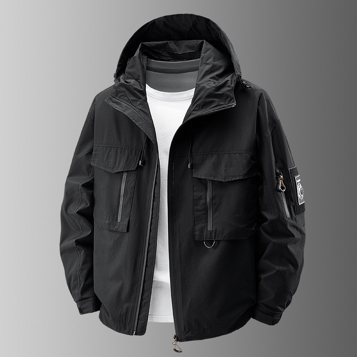 Military-style men's outdoor jacket. Versatile, all-weather, and durable for adventure gear and casual wear.
