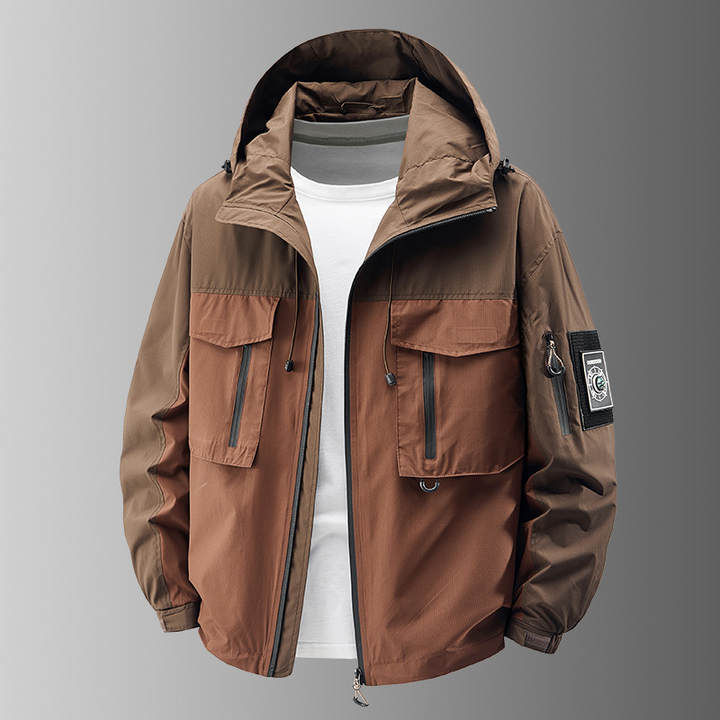 Adventure-ready men's tactical jacket. All-weather protection, lightweight, and durable with practical zip pockets.