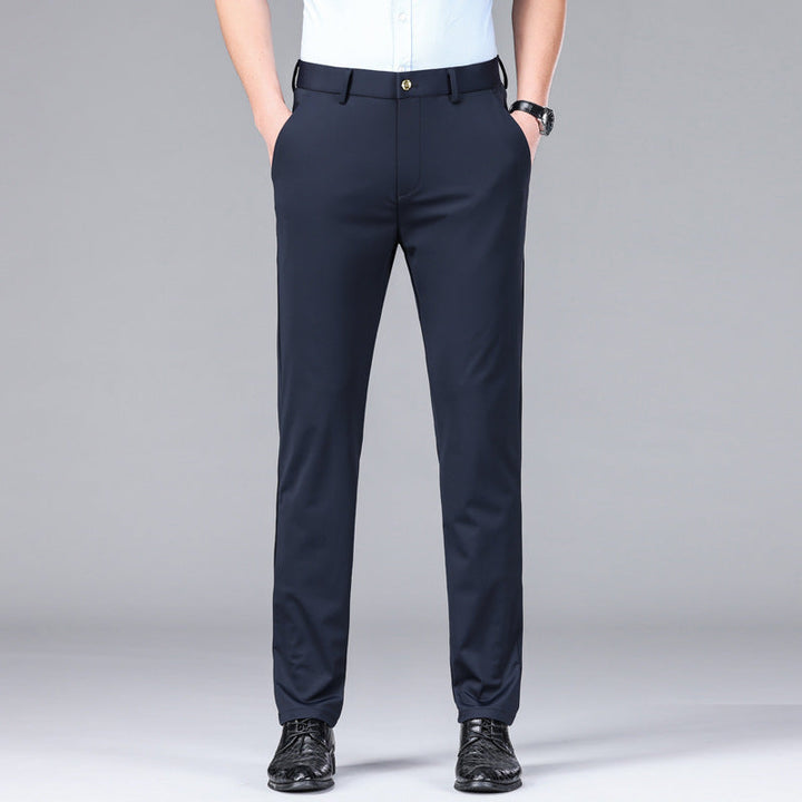 Contemporary men's slim fit performance pants, suitable for both work and leisure.