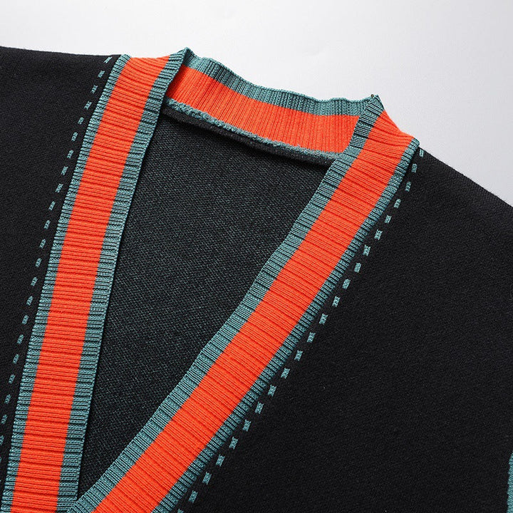 Comfortable women's casual button-up cardigan with elegant piping details and a soft knit texture.