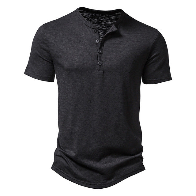 Men's casual short sleeve Henley t-shirt in soft cotton, perfect for summer everyday wear.