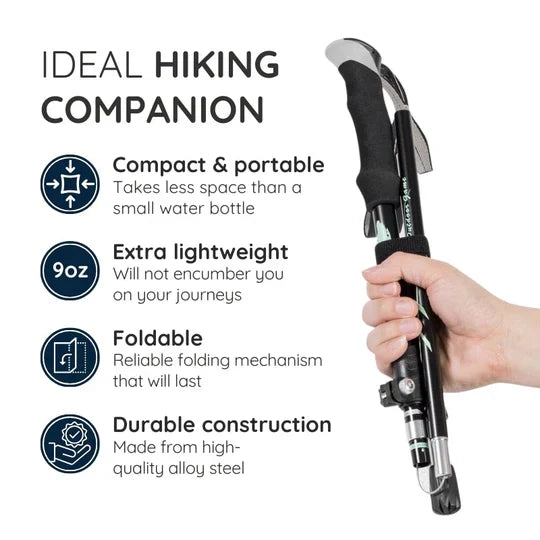 Sleek automatic retractable hiking stick with alloy steel for durability on challenging trails.