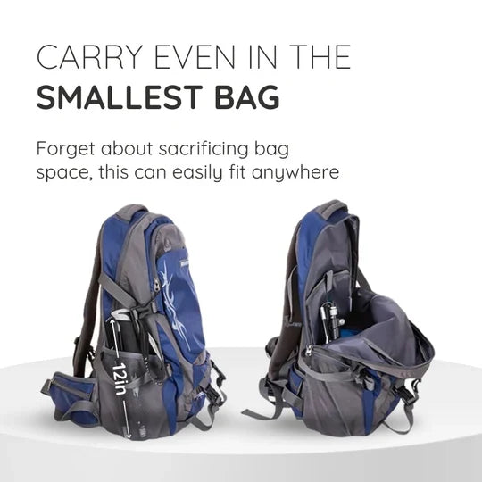 Foldable & portable automatic retractable hiking stick. Compact outdoor gear for easy travel & storage.