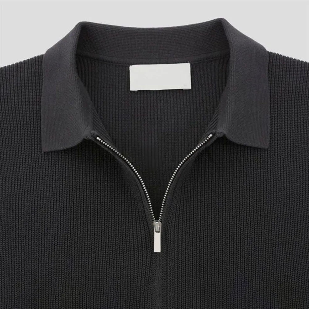 Back view of men's slim fit Contour Zip-Up Polo Shirt, highlighting the modern tailored silhouette.