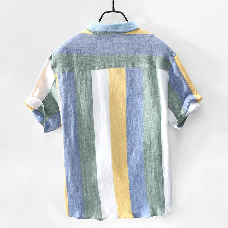 Lightweight men's casual button-down shirt, Santorini style. Comfortable summer shirt for resort wear and vacation fashion.
