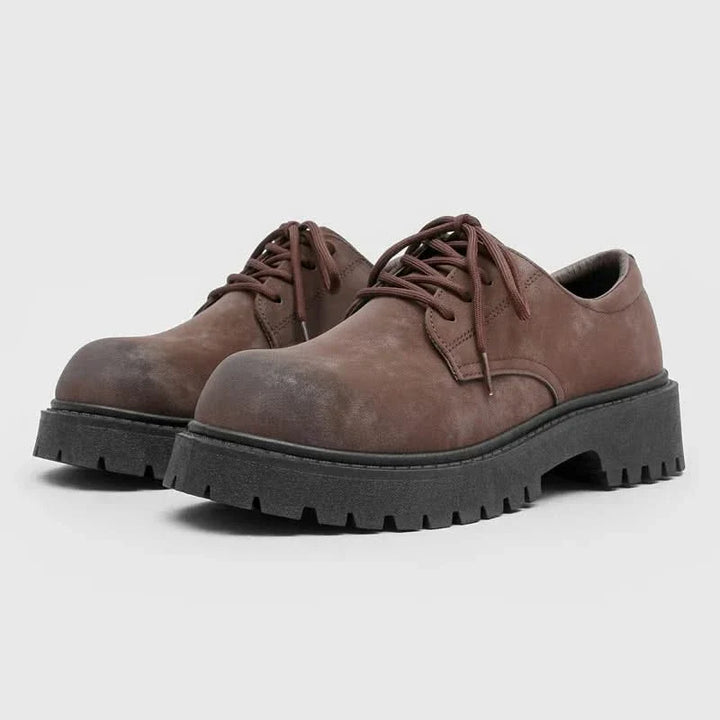 Men's black chunky sole Derby dress shoes, perfect for formal or smart casual wear.