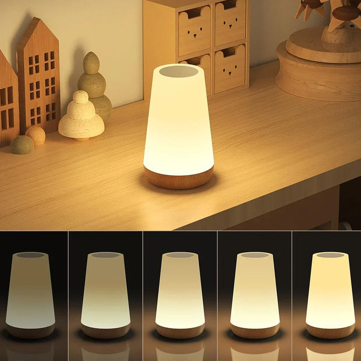 Versatile LED bedside lamp, dimmable with touch control, offering warm white or multi-color light.