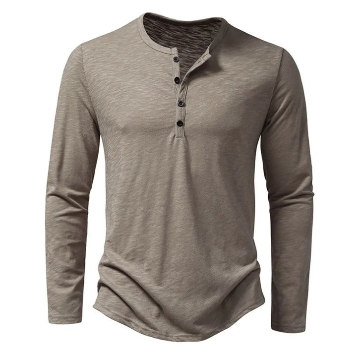 Men's classic long sleeve henley shirt, slim fit. Perfect for versatile everyday casual wear.