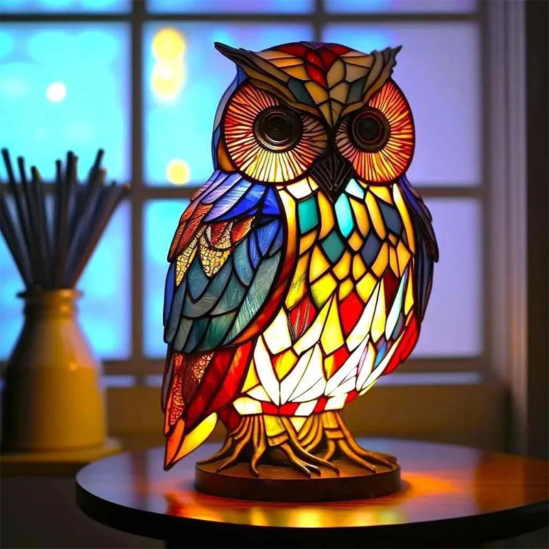 Colorful stained glass look animal accent lamp, perfect unique home decor table lighting piece.