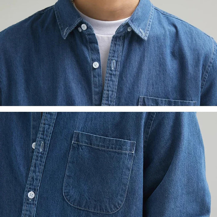 Men's casual long-sleeve denim shirt. Classic button-down style for versatile everyday wear.