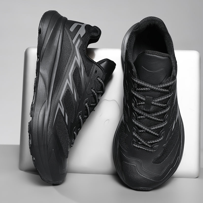 Black Trailmark men's running sneakers, combining style, performance, comfort & active lifestyle suitability.