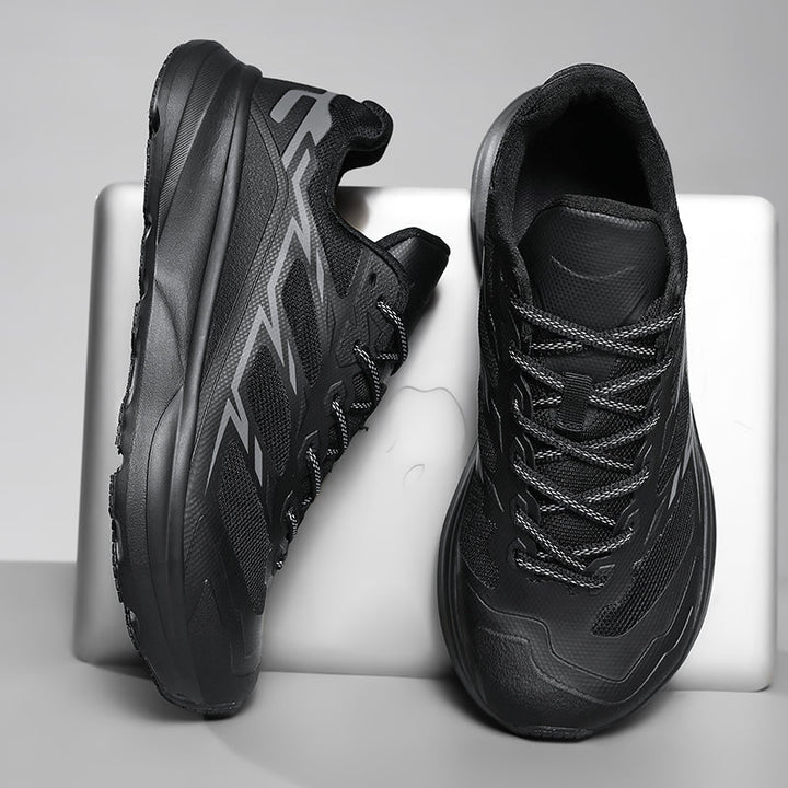 Black Trailmark men's running sneakers, combining style, performance, comfort & active lifestyle suitability.