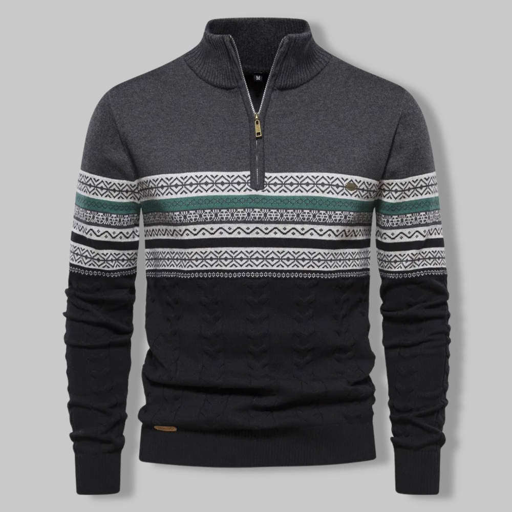 Stylish men's quarter zip sweater, a versatile long-sleeve top for modern men's fashion.