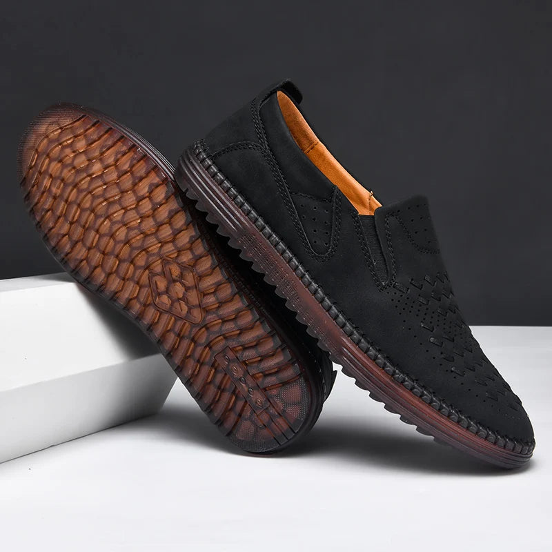 Modern men's fashion loafers, hand-stitched and breathable, perfect for contemporary casual style.