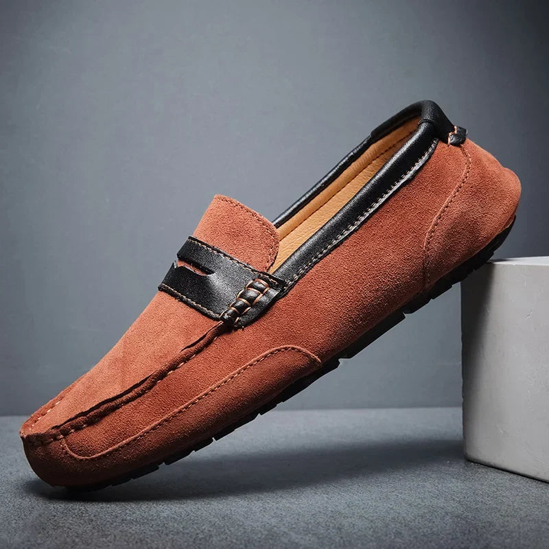 Stylish blue men's slip-on loafers. Versatile formal & casual comfortable men's fashion shoes.