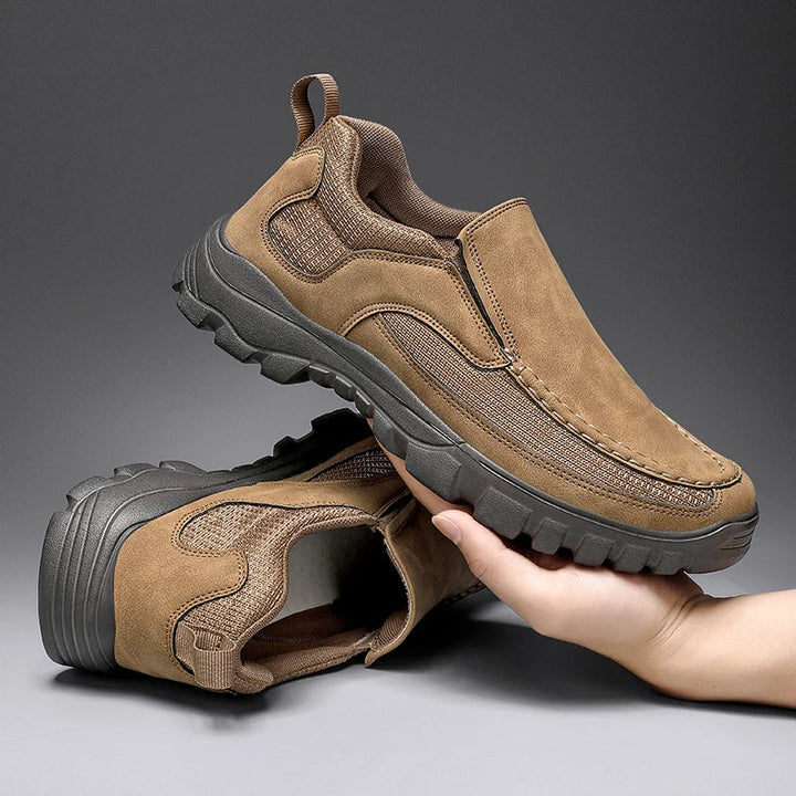 Men's breathable leather slip-on loafers, perfect for casual everyday wear. Lightweight & comfortable men's shoes.