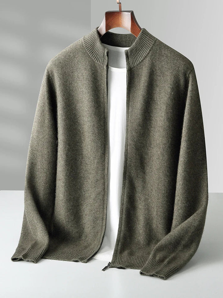 Casual men's long sleeve zip-front sweater, great for everyday comfort. Essential layering cardigan.