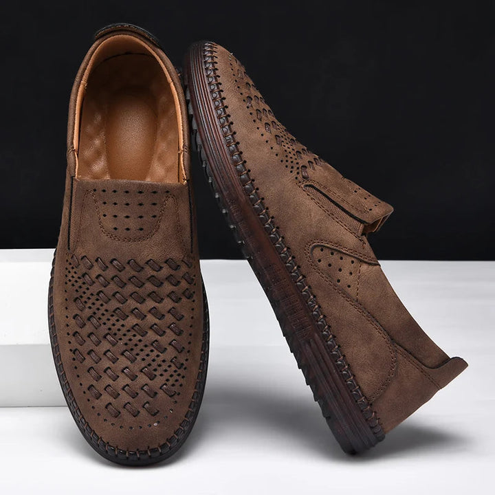 Men's slip-on loafers featuring a flexible outsole, hand-stitched, and perforated for ultimate breathability.