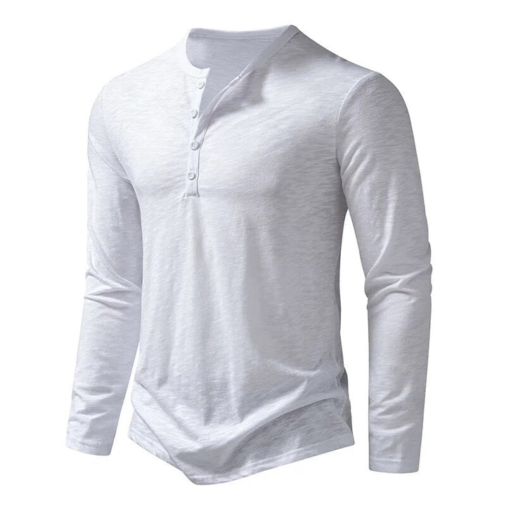 Men's slim fit henley shirt, ideal long sleeve layer for versatile everyday casual fashion.