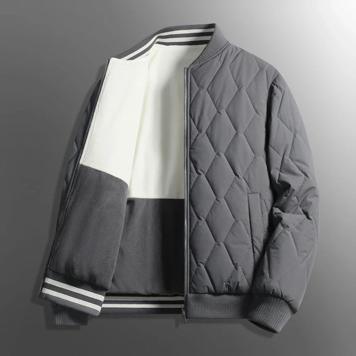 Men's cozy winter snowflake jacket, a warm coat with unique style. Ideal men's fashion outerwear for chilly weather.