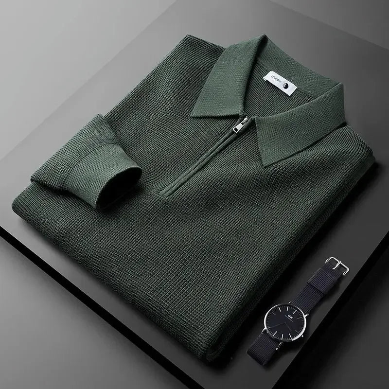 Comfortable men's quarter-zip collared shirt, long sleeve, perfect for everyday or versatile smart casual styling.