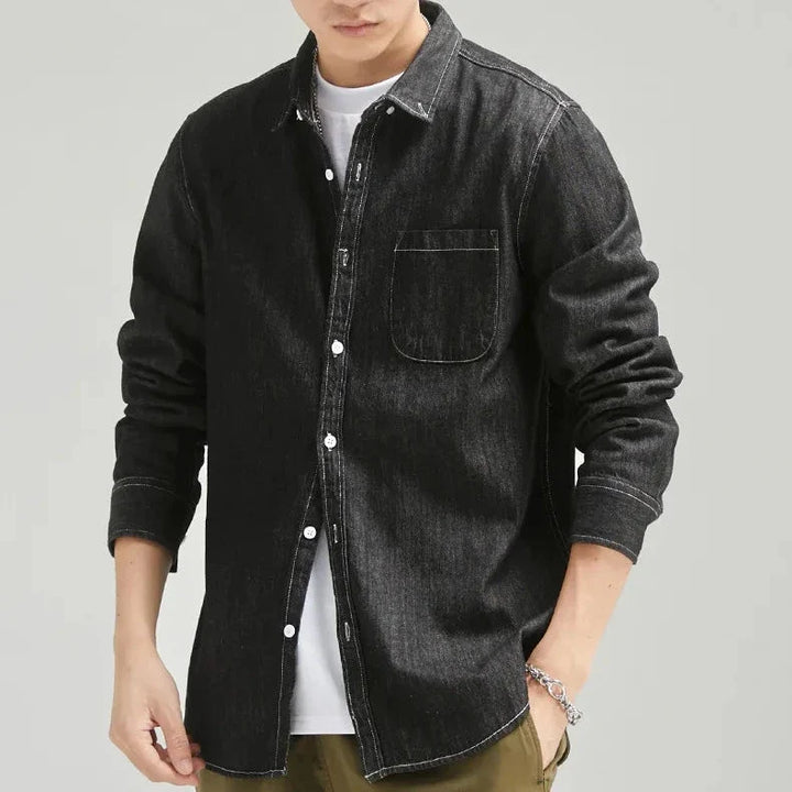 Comfortable men's classic denim long-sleeve shirt. Button-down for versatile casual wear.