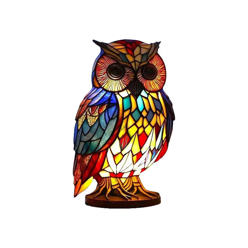 Vibrant stained glass look animal lamp, a charming resin table lamp to enhance your home decor.