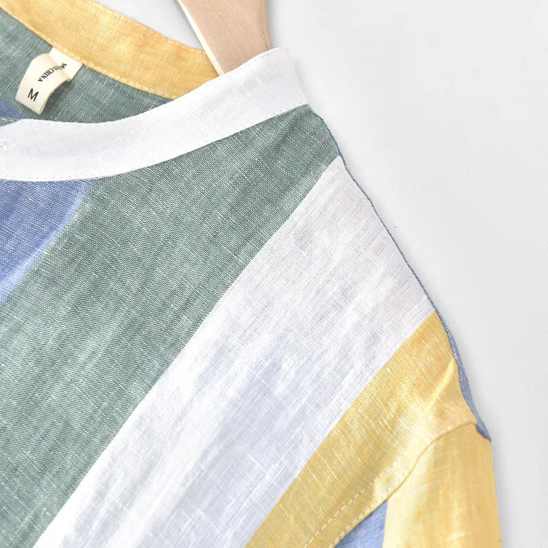 Men's fashion button-down shirt in azure & yellow. Great for beach, resort, and summer vacation outfits. Lightweight.