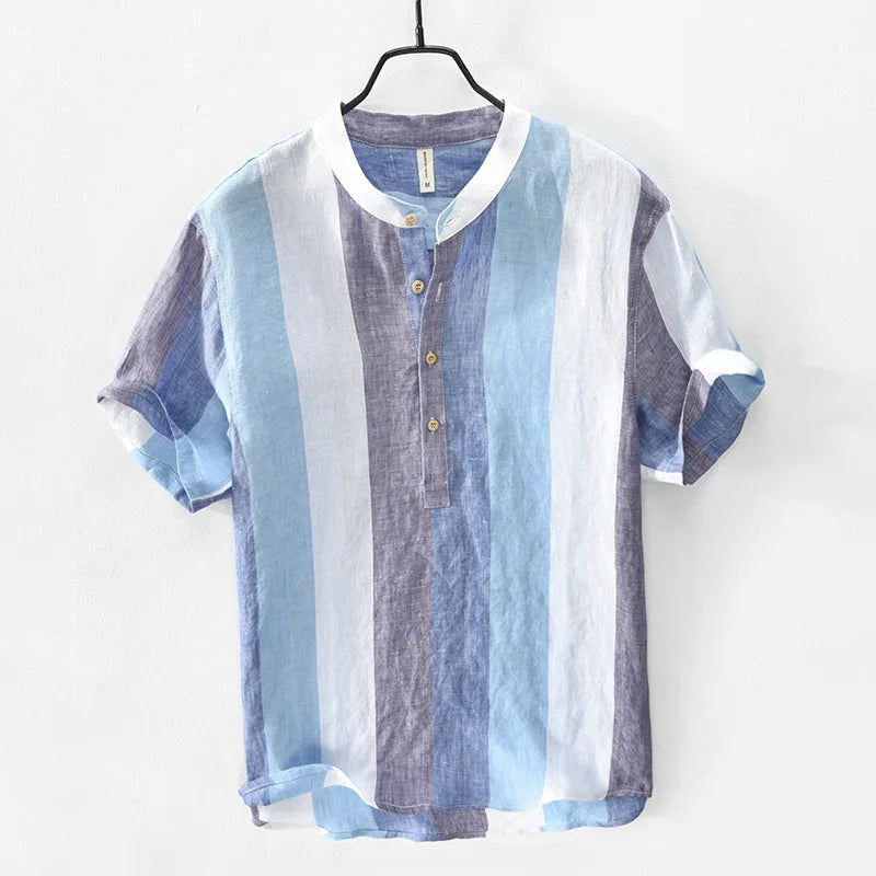 Men's Santorini inspired button-down shirt. Perfect lightweight resort wear for summer vacations & beach outfits.