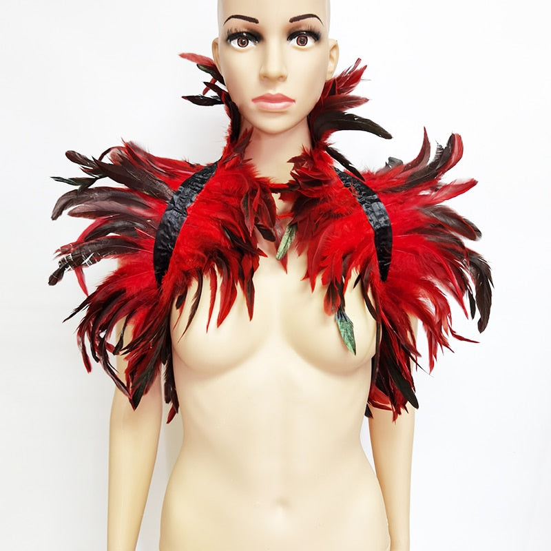 Unisex feather shoulder cape, a versatile statement piece for cosplay, festivals, and unique party fashion.