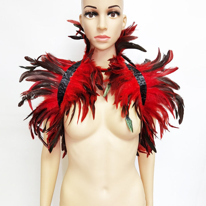 Unisex feather shoulder cape, a versatile statement piece for cosplay, festivals, and unique party fashion.