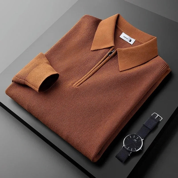 Men's Hampton Quarter-Zip Collared Shirt in navy, ideal for smart casual wear. Long sleeve, comfortable & stylish.
