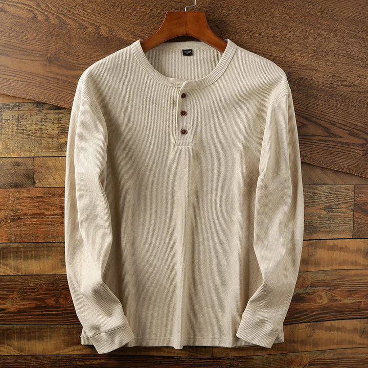 Essential men's comfortable waffle knit long sleeve shirt. Classic everyday wear fashion.