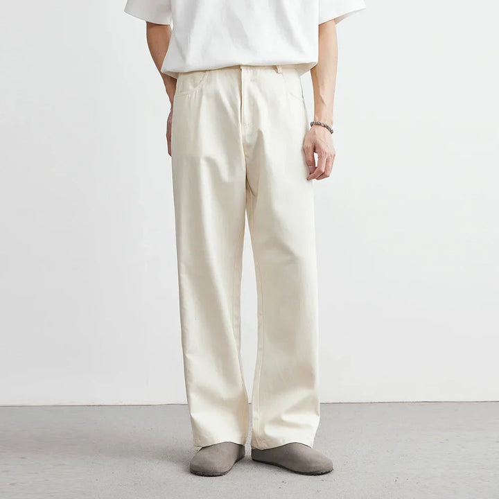 Apricot men's relaxed wide leg utility pants, ideal for everyday comfort and modern casual fashion.