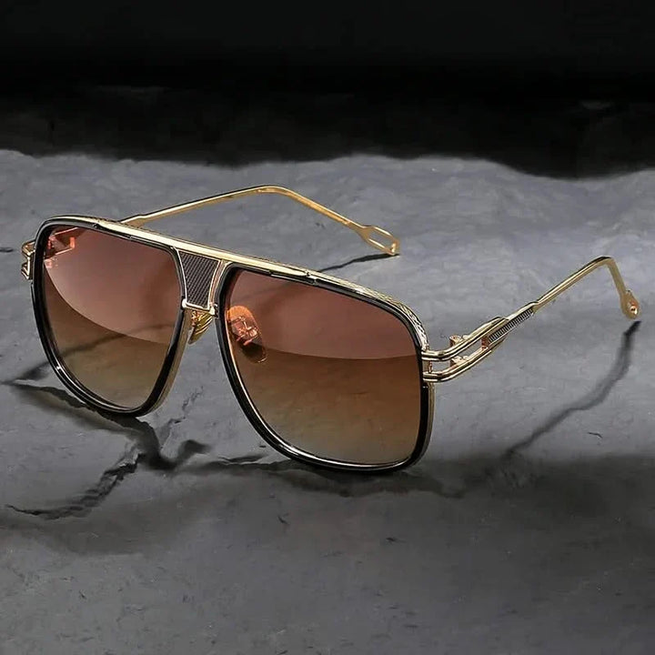 Stylish unisex aviator sunglasses with black anti-glare lenses & gold frame. Perfect for summer eye protection.