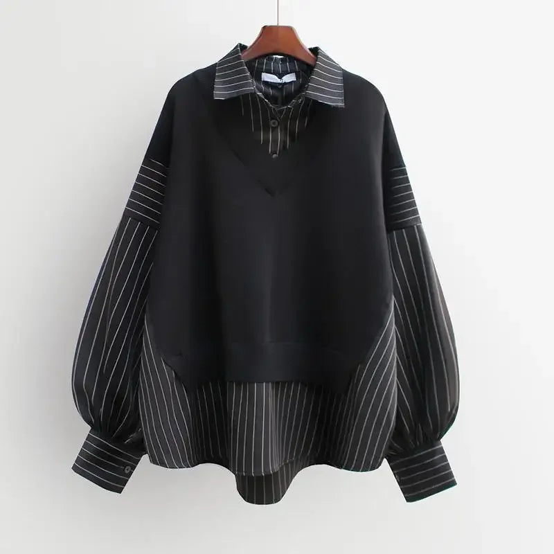 Chic gray women's layered blouse with a modern design, offering comfort and elegant style for any occasion.