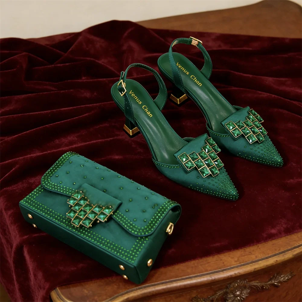 Stunning formal accessories: jeweled women's pumps & elegant clutch bag for glamorous occasions.