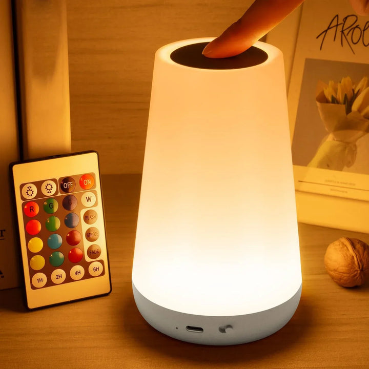 Dimmable LED night lamp with touch control, perfect for bedside use & ambient home lighting.