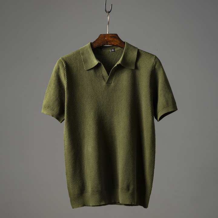 Olive green men's polo shirt, breathable and comfortable. Ideal for smart casual & everyday men's fashion.