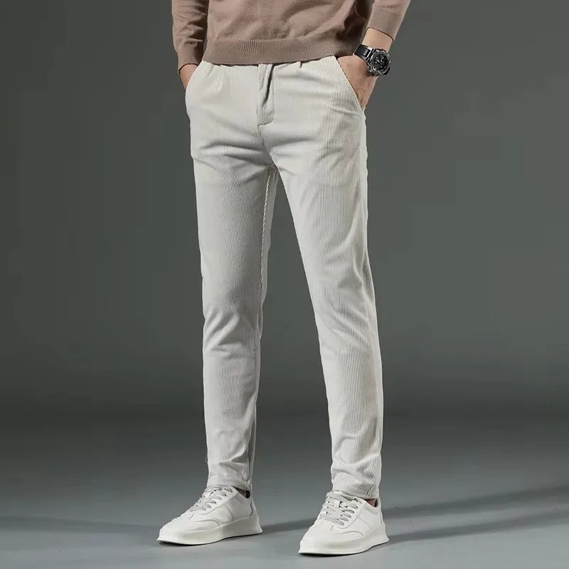 Stylish men's premium charcoal dress pants, wrinkle resistant stretch material, smart casual look.