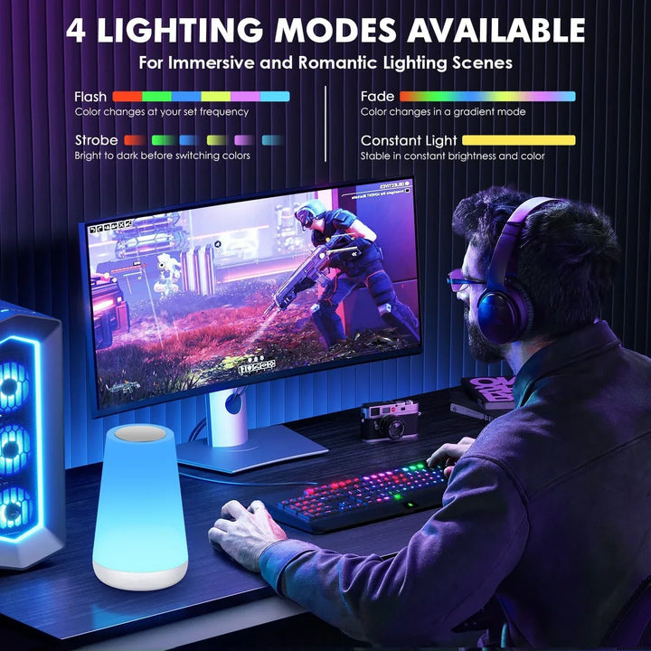 Stylish RGB LED lamp, USB rechargeable, providing soft ambient lighting for any room or mood.