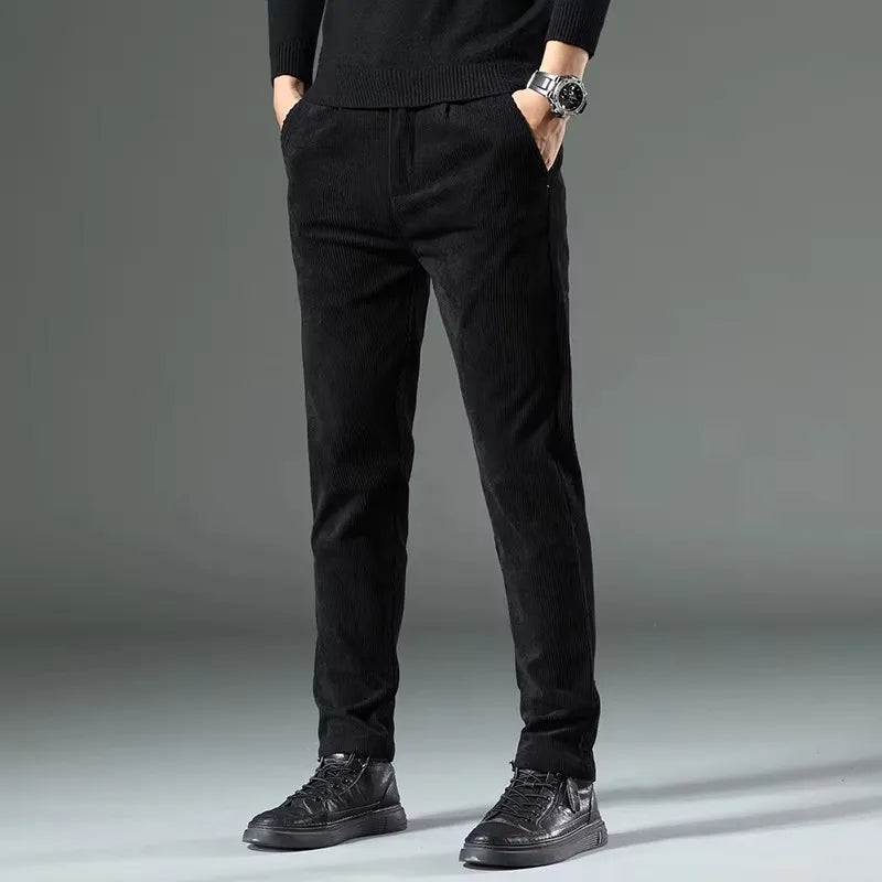 Comfortable men's khaki stretch tailored pants, classic fit, versatile for daily wear.