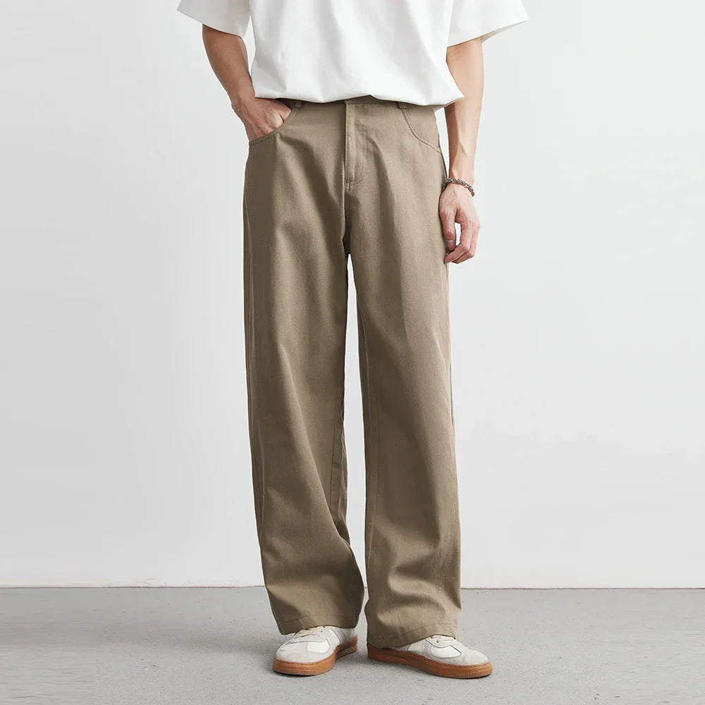Men's relaxed fit wide leg utility pants in khaki for everyday comfort & casual style.