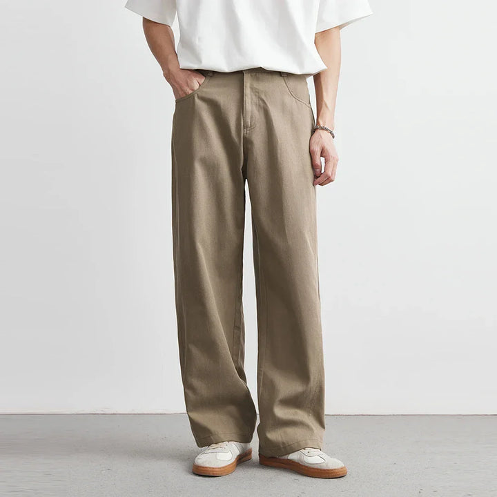Men's relaxed fit wide leg utility pants in khaki for everyday comfort & casual style.